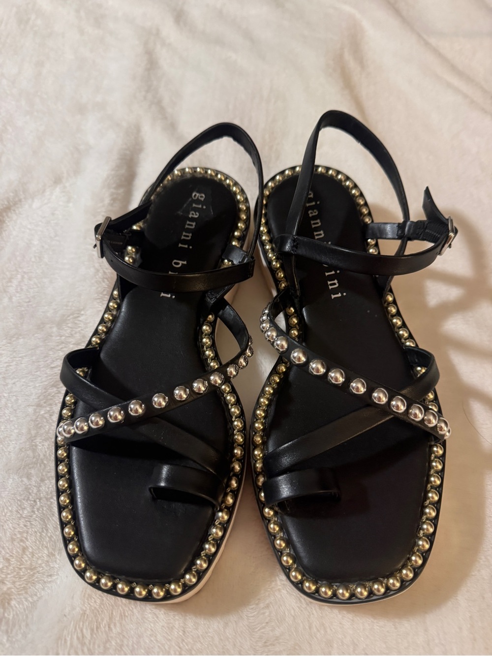 Gianni Bini Black Studded Strappy Slingback Sandals-Size 6
